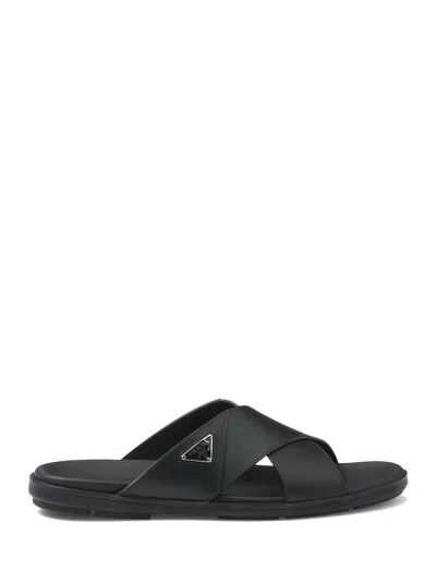 Prada Leather Sandals In Black