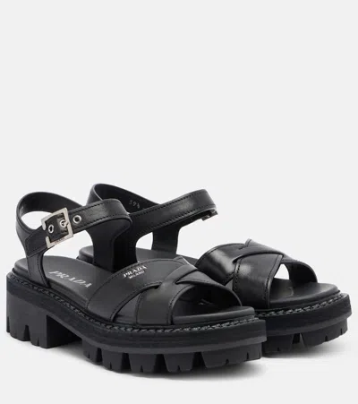 Prada Leather Sandals In Black