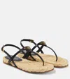Prada Triangle Logo Raffia And Leather Flat Sandals In Black