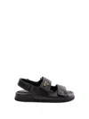 Prada Open-toe Black Lamb Leather Sandals With Adjustable Straps In Black
