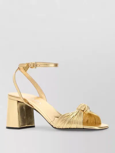 Prada Leather Sandals Block Heel Open Toe In Gold