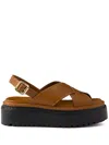 Prada Leather Criss-cross Sandals In Brown
