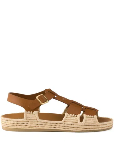 Prada Leather Sandals In Brown