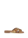 Prada Leather Crisscross Slides With Buckle Shoes In Brown