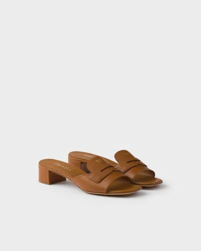 Prada Leather Sandals In Brown
