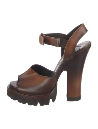 Pre-owned Prada Leather Sandals In Brown