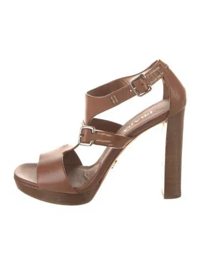 Pre-owned Prada Leather Sandals In Brown