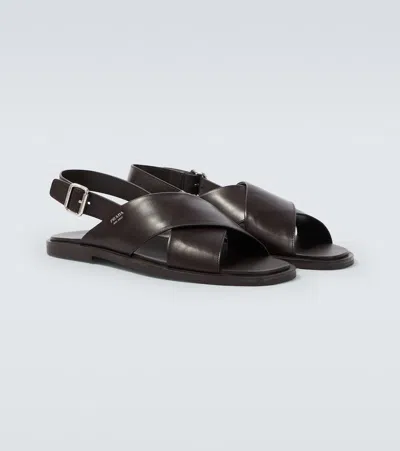Prada Leather Sandals In Brown