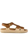 Prada Leather And Raffia Sandals In Cuoio