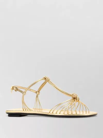 Prada Leather Sandals Flat Sole Open Toe Strappy In Gold