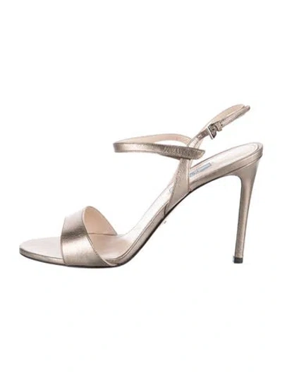 Pre-owned Prada Leather Sandals In Gold