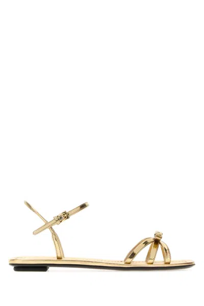 Prada Leather Sandals In Gold