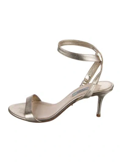 Pre-owned Prada Leather Sandals In Gold/metallic