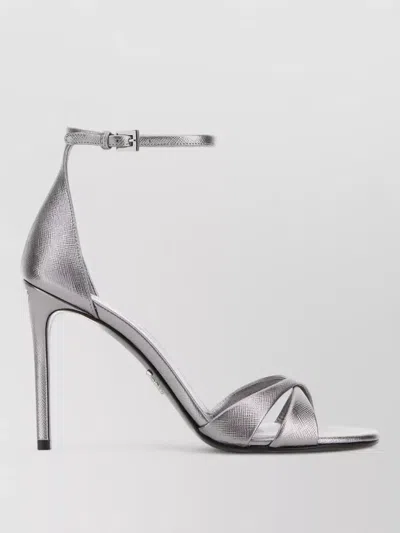 Prada Leather Sandals Open Toe Ankle Strap In Silver