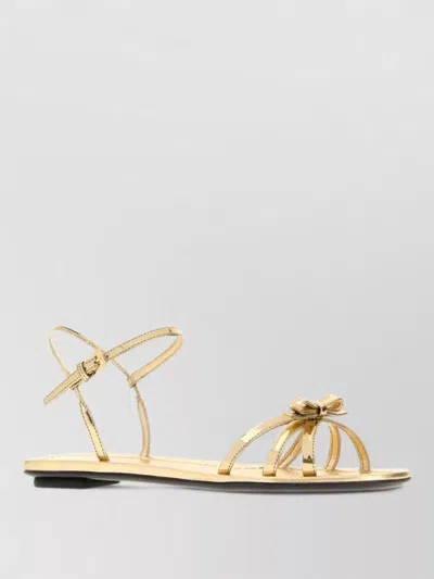 Prada Leather Sandals Open Toe Flat Sole Bow In Gold