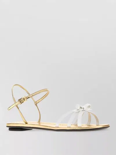 Prada Leather Sandals Open Toe Flat Sole Bow In Multi