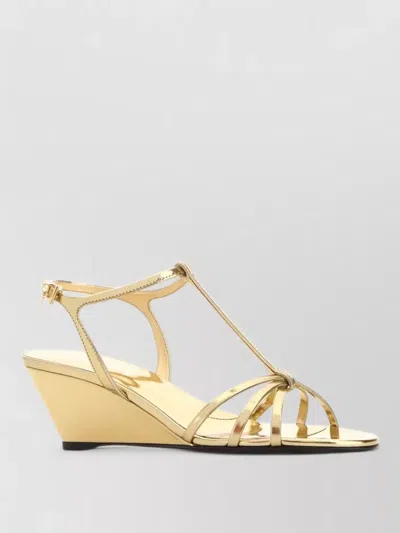 Prada Leather Sandals Open Toe Wedge Heel In Gold
