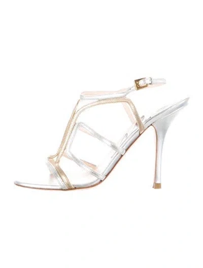 Pre-owned Prada Leather Sandals In Silver