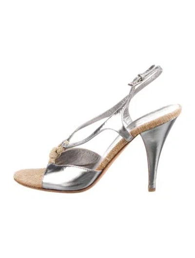 Pre-owned Prada Leather Sandals In Silver