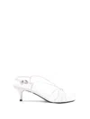 Prada Capretto Strappy Leather Sandals With Triangle Logo Charm In White