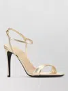 Prada Leather Sandals With Ankle Strap And Thin Heel In Gold