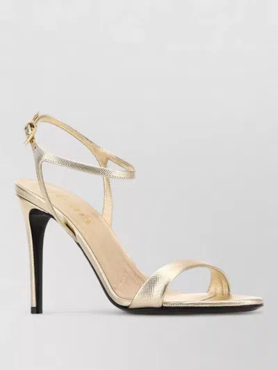 Prada Leather Sandals With Ankle Strap And Thin Heel In Gold