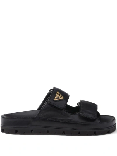 Prada Leather Sandals With Straps In Black