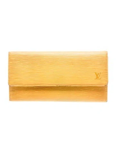 Pre-owned Prada Leather Sarah Long Wallet In Yellow