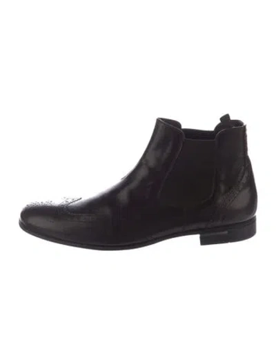 Pre-owned Prada Leather Scalloped Accent Chelsea Boots In Blue