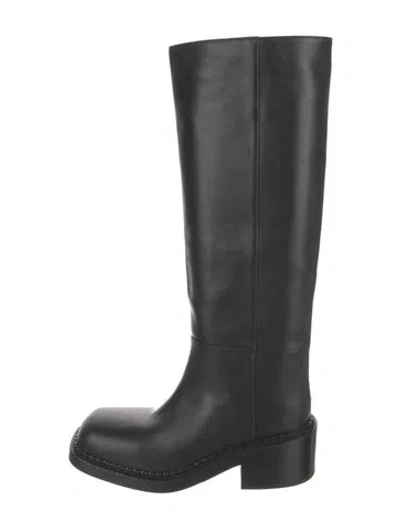 Pre-owned Prada Leather Scalloped Accent Riding Boots In Black