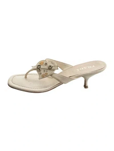 Pre-owned Prada Leather Sequin Embellishments Flip Flops In Neutrals