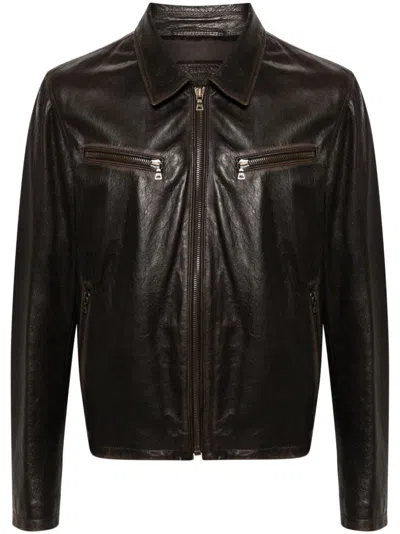 Prada Hemdjacke Aus Leder In Braun