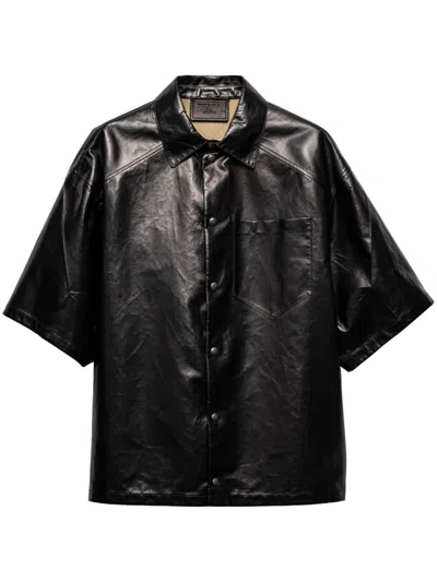 Prada Leather Shirt In Schwarz