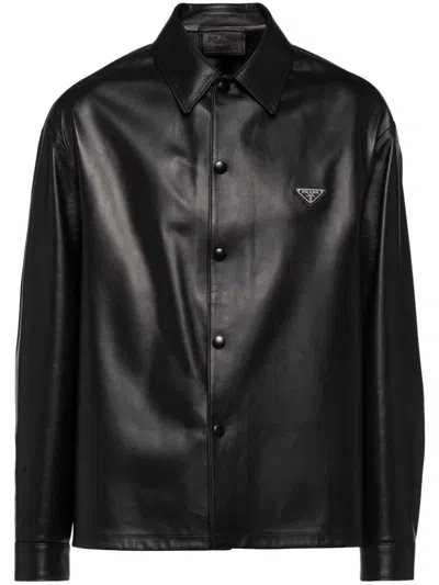Prada Leather Shirt In Schwarz