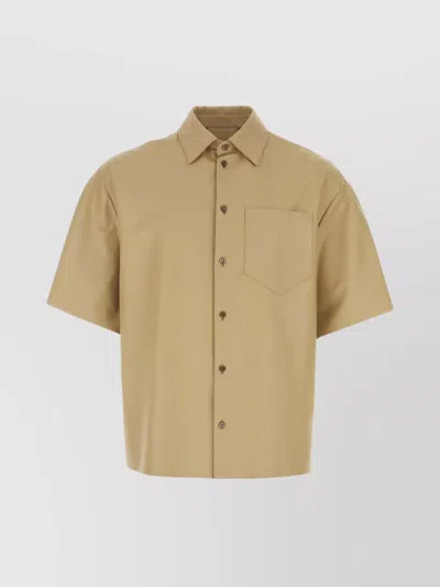 Prada Leather Shirt With Back Yoke And Chest Pocket In Beige O Tan