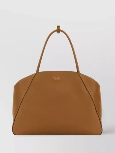 PRADA LEATHER SHOPPING BAG CONTRAST TRIM