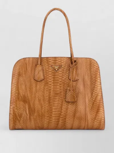 Prada Leather Shopping Bag Structured Shape Handles In Blue