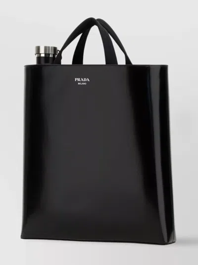Prada Leather Shopping Bag With Detachable Bottle Holder In Black
