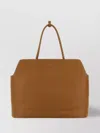 Prada Leather Shopping Bag With Structured Shape And Top Handles In Brown