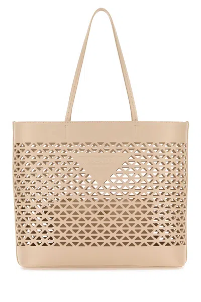 Prada Leather Shopping Handbag 33cm X 29cm X 12cm With 23.5cm Handle In Beige O Tan