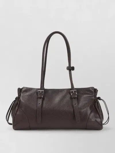 Prada Leather Shopping Tote Bag Adjustable Handles In Brown