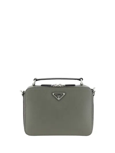 Prada Leather Shoulder Bag In Gray