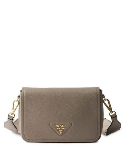 Prada Leather Shoulder Bag In Clay Gray