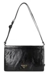 Prada Medium Triangle Logo Shoulder Bag In Black