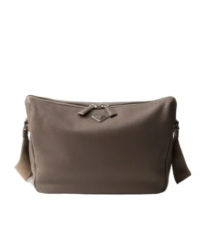 Prada Leather Shoulder Bag In Bamboo Gray