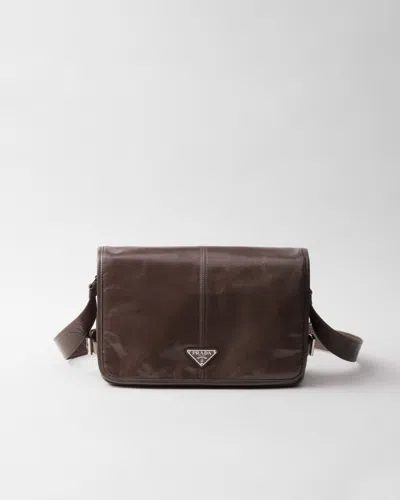 Prada Leather Shoulder Bag In Bambus/korkbeige
