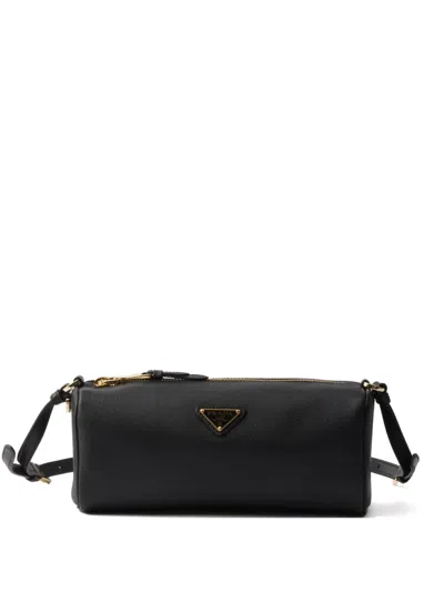 Prada Mini Logo Leather Shoulder Bag In Black