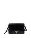 Prada Women Crinkled Leather Shoulder Bag In Black