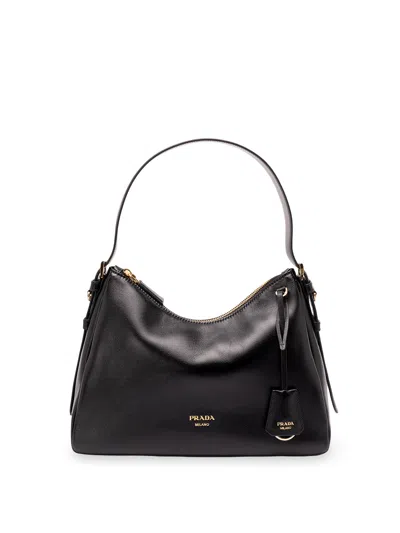 Prada Smooth Leather Shoulder Bag In Black