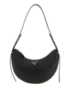 Prada Triangle Logo Plaque Moon Shaped Shoulder Bag In Black